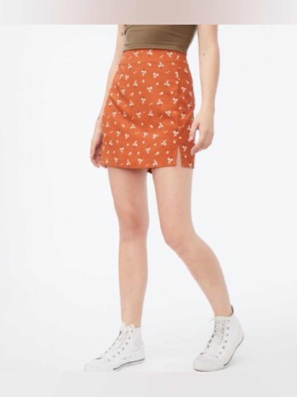 Aeropostale Burnt Orange Floral Notched-Hem Skirt NWT